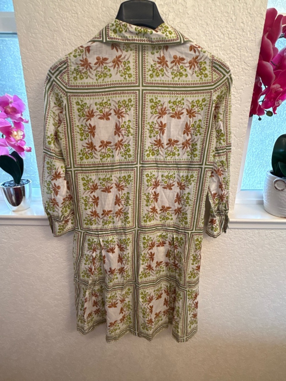 Vintage Flora Luxury Tile Shirtdress💯% Cotton Mother-of-Pearl Button Size: 8-10 - Picture 15 of 17